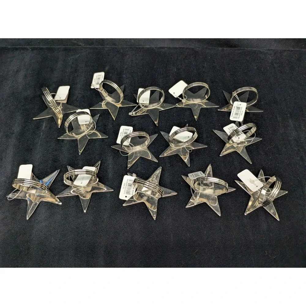 Silver Star Napkin Ring 5 Point Made In India Set Of 14 -3 Inch Texas Christmas